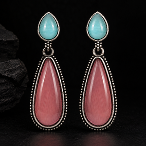 Wholesale Supplier Trendy Monalisa Antique Alloy Stone Pearl Oxidized Drop <b>Earrings</b> <b>Silver</b> Plated Turquoise Ethnic Party Fashion - Product Image 5