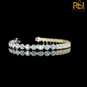 Pulsera de tenis con diamantes cultivados en laboratorio de corte redondo y Asscher, pulsera de eslabones de formas variadas, oro macizo de 9K, 14K, 18K, joyería fina - Product Image 1