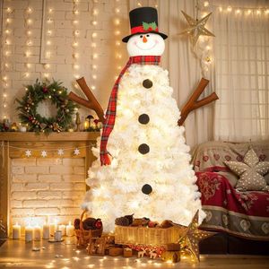 4ft Pre-Lit Snowman Shaped Christmas <b>Tree</b> with 100 <b>Lights</b> 380 Branch Tips PVC Festive Artificial Xmas <b>Tree</b> - Product Image 1