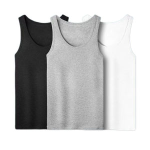 Men's <b>White</b> Cotton <b>Tank</b> <b>Top</b> O-Neck Casual Sleeveless Solid Knitted Style - Product Image 4