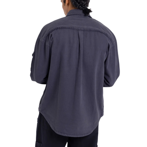 เสื้อแจ็คเก็ตโอเวอร์ไซส์ผ้าฝ้ายทวิลสำหรับผู้ชาย ทรงหลวม ย้อมสีแบบโอเวอร์ได ดีไซน์ยูทิลิตี้ แขนยาว ไหล่ตก มีกระเป๋าหน้าอก เสื้อคลุมลำลอง - Product Image 2