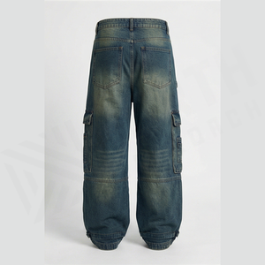 Pantalones Cargo de Mezclilla para Hombre, Cintura Media, Corte Regular, Estilo Utilitario, Lavado a la Piedra, Algodón, Otoño - Product Image 2