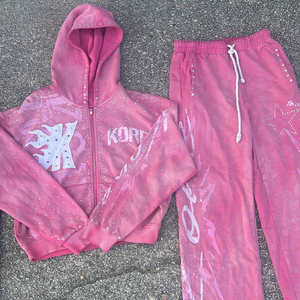 Vintage Washed Unisex Oversized Tracksuit Set Thick Cotton Mens Custom Logo Printed Rhinestone Hoodie & Sweatpants - Product Image 5