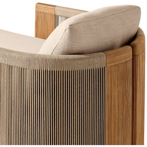 Chaise longue de luxe en teck tressé, style tropical moderne, pour extérieur, mobilier de patio minimaliste pour resort, avec coussin rembourré - Product Image 5