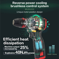 Perceuse à percussion sans fil 5 vitesses, moteur sans balais, vitesse variable, batterie 2.0Ah, couple max 40 N.m, réversible, 160mm, construction OEM