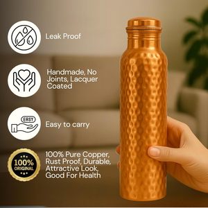 High Quality Copper Water Bottle Hammered <b>Designer</b> Copper Bottle Heavy-duty Copper Bottle At Best Price <b>By</b> India Supplier - Product Image 2