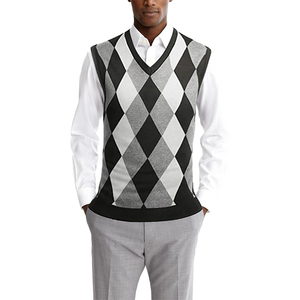 Men's Acrylic Letter Vest Sweater V-Neck Sleeveless Pullover Anti-Wrinkle Anti-Shrink Heather Color Space <b>Dye</b> Autumn ODM Knitted - Product Image 2