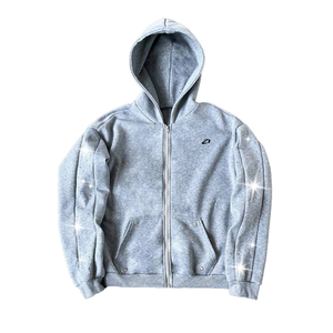 Rhinestone Detail Zip Hoodie Cotton Fleece Oversized Streetwear Clean Minimal Style Hoodies for Men Custom OEM Service - Product Image 1