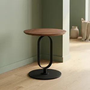 Mesa Auxiliar Redonda Moderna con Tapa de Madera y Base de Metal, Diseño Minimalista, Mueble para Sala de Estar, Decoración Duradera para el Hogar - Product Image 2
