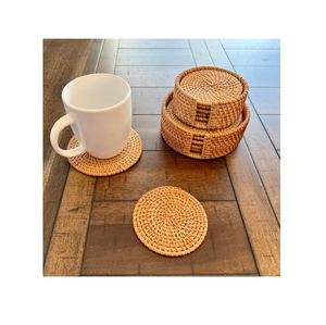 Sous-verre élégant rond en rotin naturel, organiseur de table multifonctionnel, pour thé et café, à prix avantageux - Product Image 1