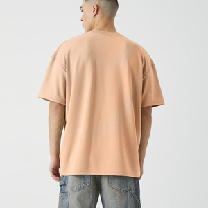 เสื้อยืดโอเวอร์ไซส์สำหรับผู้ชายคอกลมแขนสั้นกระเป๋าผ้าฝ้ายระบายอากาศได้เปิดไหล่สีทึบปล่อยออกมาด้านหน้า - Product Image 3
