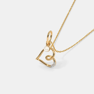 Collar con Colgante de Diamante Cultivado en Laboratorio en Forma de Corazón con Perla en Oro Amarillo - Product Image 5