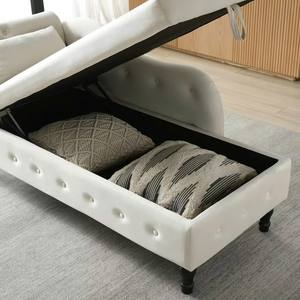 Banc de rangement moderne en acier, pliable et confortable, avec revêtement en tissu et couvercle relevable, pour chambre à coucher, salon, hôtel, villa - Product Image 4