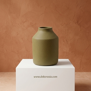 Vase cylindrique rustique en terre cuite Oscur Olive, pot en argile artisanal, récipient décoratif en grès, vente en gros - Product Image 5