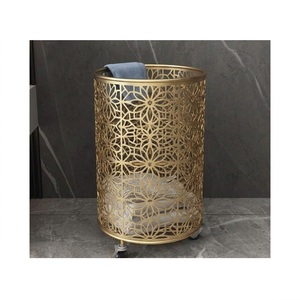 Factory Direct Supply Luxury <b>Gold</b> Finished Round Iron Laundry Basket Metal Weaved Laundry Bin For Home Bathroom Organizer - Product Image 2