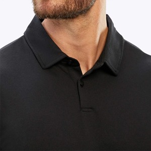 Polo en piqué de coton noir pour homme, manches courtes, coupe classique, couleur unie, tricoté, respirant, personnalisable, vente en gros, OEM - Product Image 6