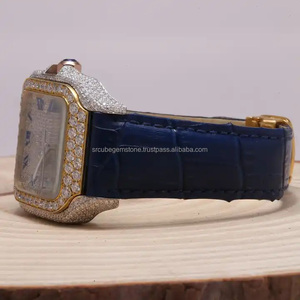 Reloj de Cuarzo Clásico de Lujo con Correa de Cuero, Esfera Cuadrada con Bisel de Diamantes Moissanite VVS de Última Generación, Nuevo y de Alta Calidad - Product Image 5