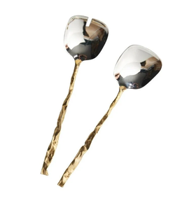 Ensemble de serveurs à salade en acier inoxydable et laiton, design manche serpent, qualité supérieure, idéal pour Noël - Product Image 5