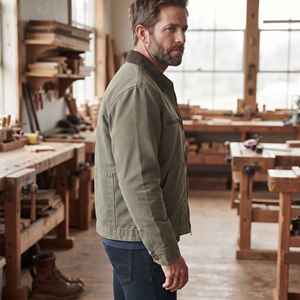Veste de travail rétro Detroit en toile délavée style vintage américain, personnalisable, avec fermeture éclair et revers, vente en gros - Product Image 5