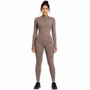 Conjunto de calentamiento para porristas para mujer, chaqueta corta con cremallera y cuello alto, pantalones de cintura alta, ropa deportiva para entrenamiento de baile, ropa deportiva que absorbe el sudor - Product Image 1