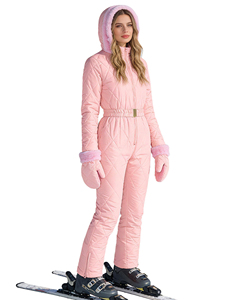 Waterproof Women's One Piece Ski Suit Winter Snow Windproof <b>Snowsuit</b> With Zipper Closure And Belted Waist Snowboard Outerwear - Product Image 1
