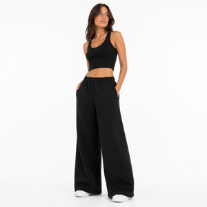Pantalones Deportivos Casuales de Felpa para Mujer, Corte Regular, Pierna Ancha, Frente Plano, Poliéster/Algodón, Color Sólido, Marca Personalizada, Venta al Por Mayor - Product Image 3