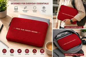 Funda para Portátil de Yute Roja con Cierre de Cremallera, Estilo Moderno, Funda Protectora para Oficina y Uso Diario, para Portátiles y Bolsas de Viaje - Product Image 5