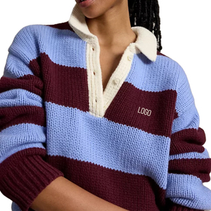Pull en laine mélangée rayé pour femme, col montant, tricot épais, coupe décontractée, personnalisable OEM ODM, fabricant en gros KCW - Product Image 4
