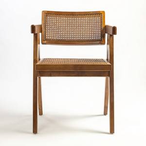 Chaise de salle à manger en bois de style mid-century moderne avec assise et dossier en rotin, design stable pour l'ameublement de la maison - Product Image 3