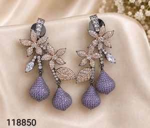 Luxury Dual Tone Gold <b>Black</b> Rhodium CZ Floral Dangle <b>Earrings</b> Emerald Green Crystal Teardrop Pave Statement <b>Earrings</b> for Women - Product Image 3