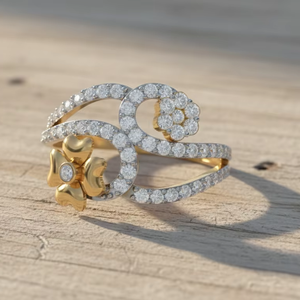 Nouvelle conception élégante, bague double à motif floral, or bicolore, anniversaire, romantique, bijoux fins, cadeau pour elle - Product Image 2