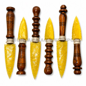 Magnifique manche de couteau décoratif portable haut de gamme de 8 pouces, sculpté à la main et gravé, en fibre optique jaune et pierre précieuse, motif pointe de flèche - Product Image 5