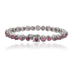 925 Sterling Silver 100% Authentic Pink Tourmaline <b>Gemstone</b> & Halo Diamond Tennis <b>Bracelet</b> Wholesale Price - Product Image 1
