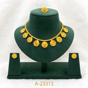 Gold Plated Alloy Necklace Earring <b>Set</b> Women's Classic Plant Pattern Wedding Jewelry A-23291 - Product Image 5