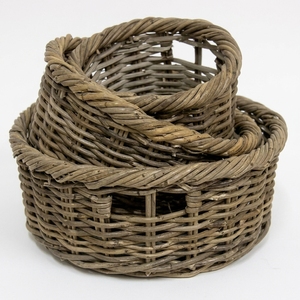 New Modern Minimalist Wholesale Set Of Three Natural Rattan Woven <b>Storage</b> <b>Baskets</b> Rustic Round <b>Wicker</b> Organizer Bins Cutout Rims - Product Image 1