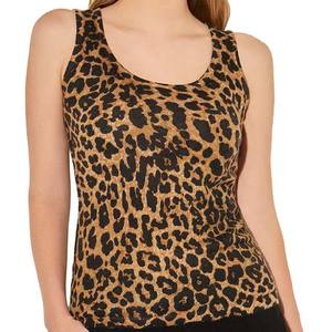 Top de punto con estampado de leopardo para mujer, cuello redondo, informal, sin mangas, tela transpirable, longitud regular - Product Image 4