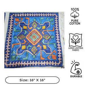 Funda de cojín premium para sofá, bordado Aari de Cachemira, 16x16, algodón decorativo, ecológico, con cierre de cremallera, azul, estilo bohemio, hilo de seda. - Product Image 3