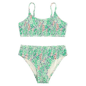 Conjunto de Bikini Floral de 2 Piezas para Mujer, Top Fruncido, Shorts de Cintura Alta, Estampado Digital, Traje de Baño Elástico, Ropa de Playa, Fabricante OEM con Logotipo Personalizado - Product Image 2