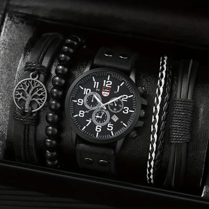 6255 Juego de 4 Piezas de Reloj y Pulsera Casual para Hombre, Juego de Regalo de Reloj y Pulsera de Moda para Hombre - Product Image 4