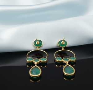 Elegant 6 Inch <b>Green</b> Onyx Drop <b>Earrings</b> 15g | 925 Silver, 18K Gold Plated Hoop <b>Earring</b> Designer CZ Drop <b>Earrings</b> - Product Image 4