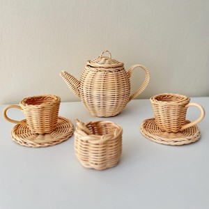 Juguetes de cocina de madera para niños, juego imaginativo, juguete de mimbre, jarra de limonada con tazas y platillos - Product Image 3