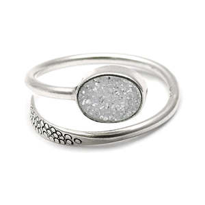 925 Sterling <b>Silver</b> <b>Adjustable</b> <b>Ring</b> Brilliant Oval Cut Druzy Gemstone Band Modern Bohemian Style Daily Office <b>Ring</b> For Women - Product Image 1