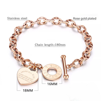 Bracelet en acier inoxydable pour femme avec pendentif cœur doré, bijoux en acier titane, fermoir OT, breloques cœur, bracelet chaîne