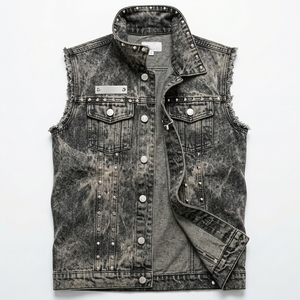 Streetwear Casual Autumn Breathable Denim <b>Vest</b> Custom Printed Studded Jacket Sustainable Solid Color High Quality Cotton <b>Vest</b> - Product Image 1