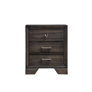 Comodino Contemporaneo in Legno Grigio con Finitura Venatura Scura e Maniglie in Metallo, Due Cassetti - Product Image 1