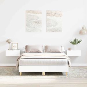 Cadre de lit en bois d'ingénierie blanc 53,94 x 74,80 po, lits en bois élégants - Product Image 4
