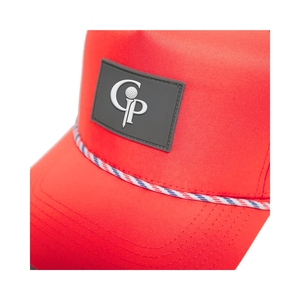 OEM Factory Breathable Quick Dry Sweat Wicking Rope Golf Hats 5 Panel <b>Back</b> Buckle Custom Rubber PVC <b>Patch</b> Logo Curved Brim Cap - Product Image 6