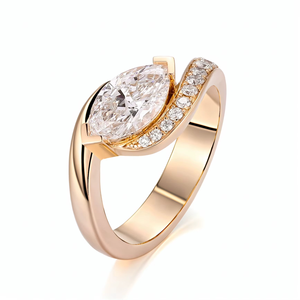 แหวนหมั้นผู้หญิง ทองคำขาว 14K เพชรทรงมาร์คีส์ 1 กะรัต เพชรเลี้ยงในห้องปฏิบัติการ พร้อมใบรับรอง IGI แหวนแต่งงาน เครื่องประดับแฟชั่น - Product Image 1