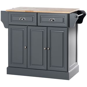 Carrello da Cucina Moderno in Legno di Quercia con Ruote e Cassetti, Grigio Scuro - Product Image 1