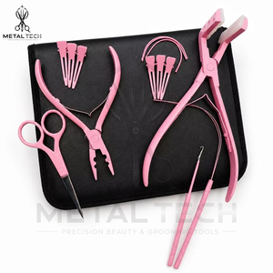 Meilleur Prix Fournisseur Direct Usine Kit d'Outils pour Extensions de Cheveux Roses Pince d'Application Ciseaux de Coiffure Aiguilles Courbes Pinces de Séparation - Product Image 2